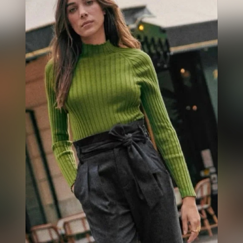 NWT! Sezane Charly Jumper Sweater Top Green Size XS